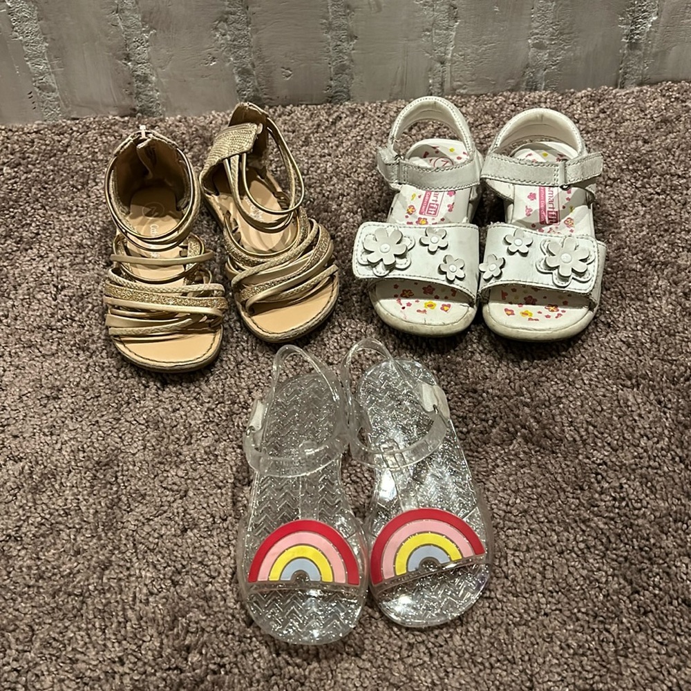 Cat & Jack Kids Sandals Trio - Gold, White, Clear with Rainbow